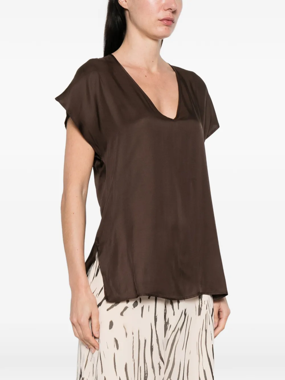  Pennyblack V-neck Side-slit Top - Brown 