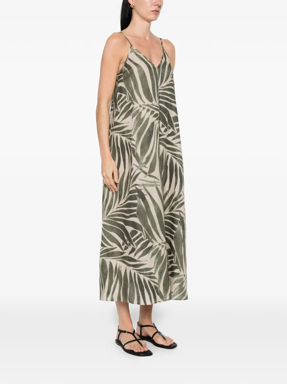  Pennyblack Leaf-print V-neck Midi Dress - Neutrals 