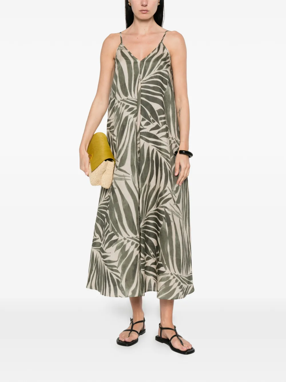  Pennyblack Leaf-print V-neck Midi Dress - Neutrals 