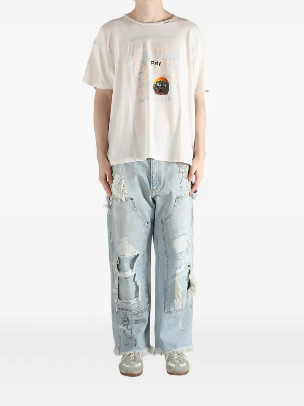 Paly graphic-print Distressed T-shirt | Neutrals | FARFETCH