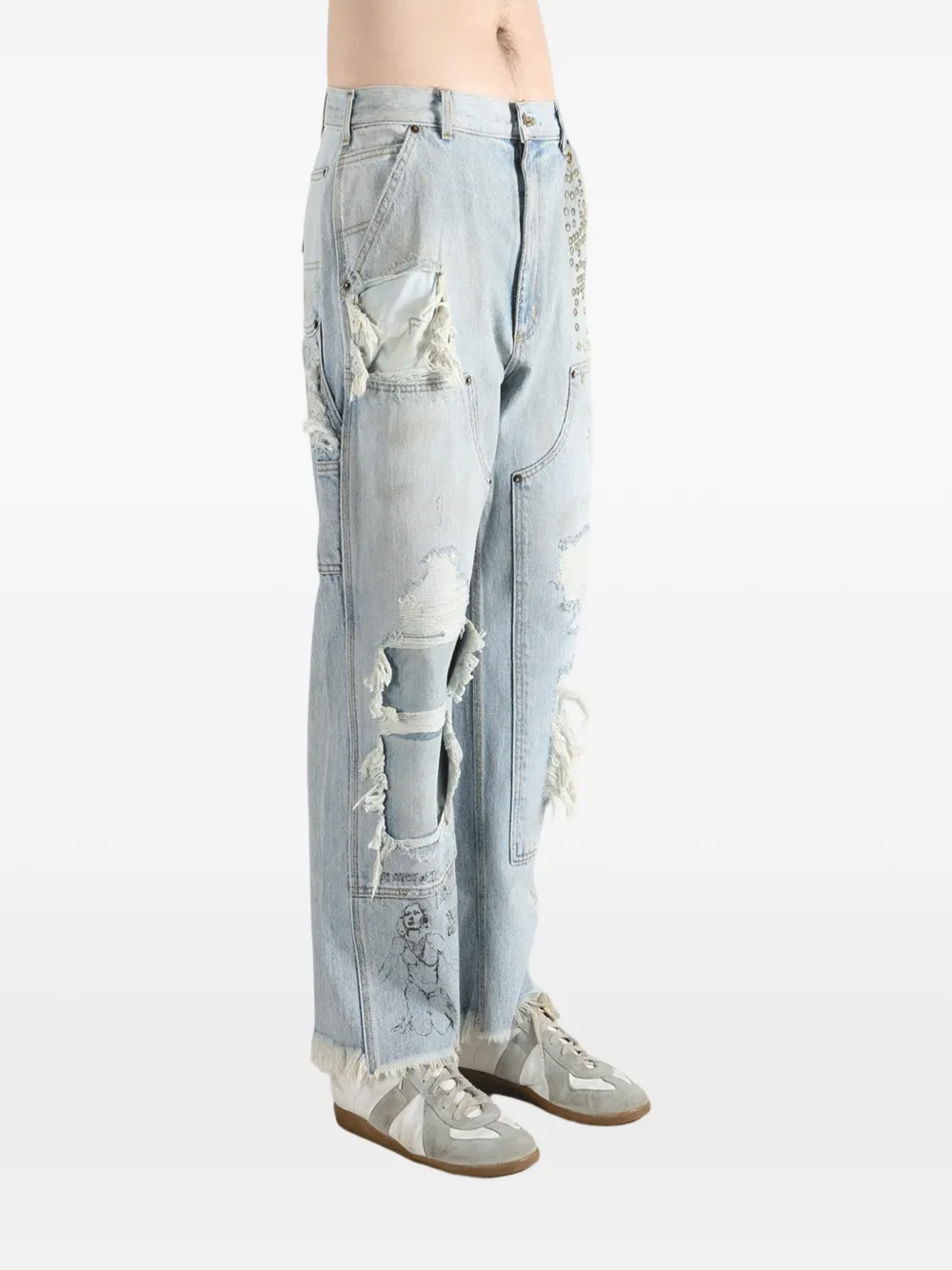  Paly Hollywood Studded Ripped Trousers - Blue 