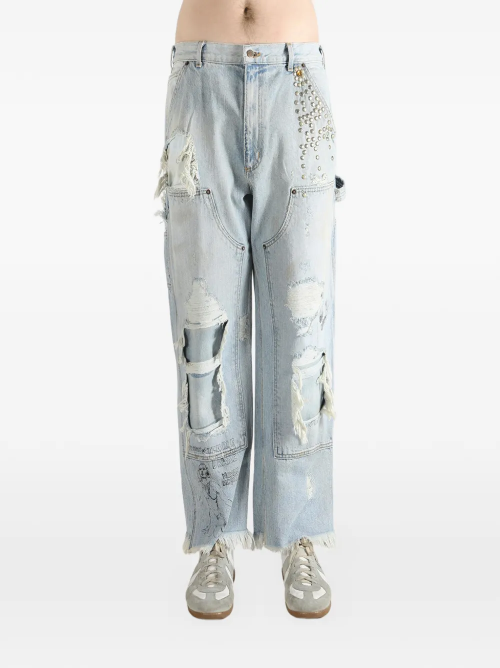  Paly Hollywood Studded Ripped Trousers - Blue 
