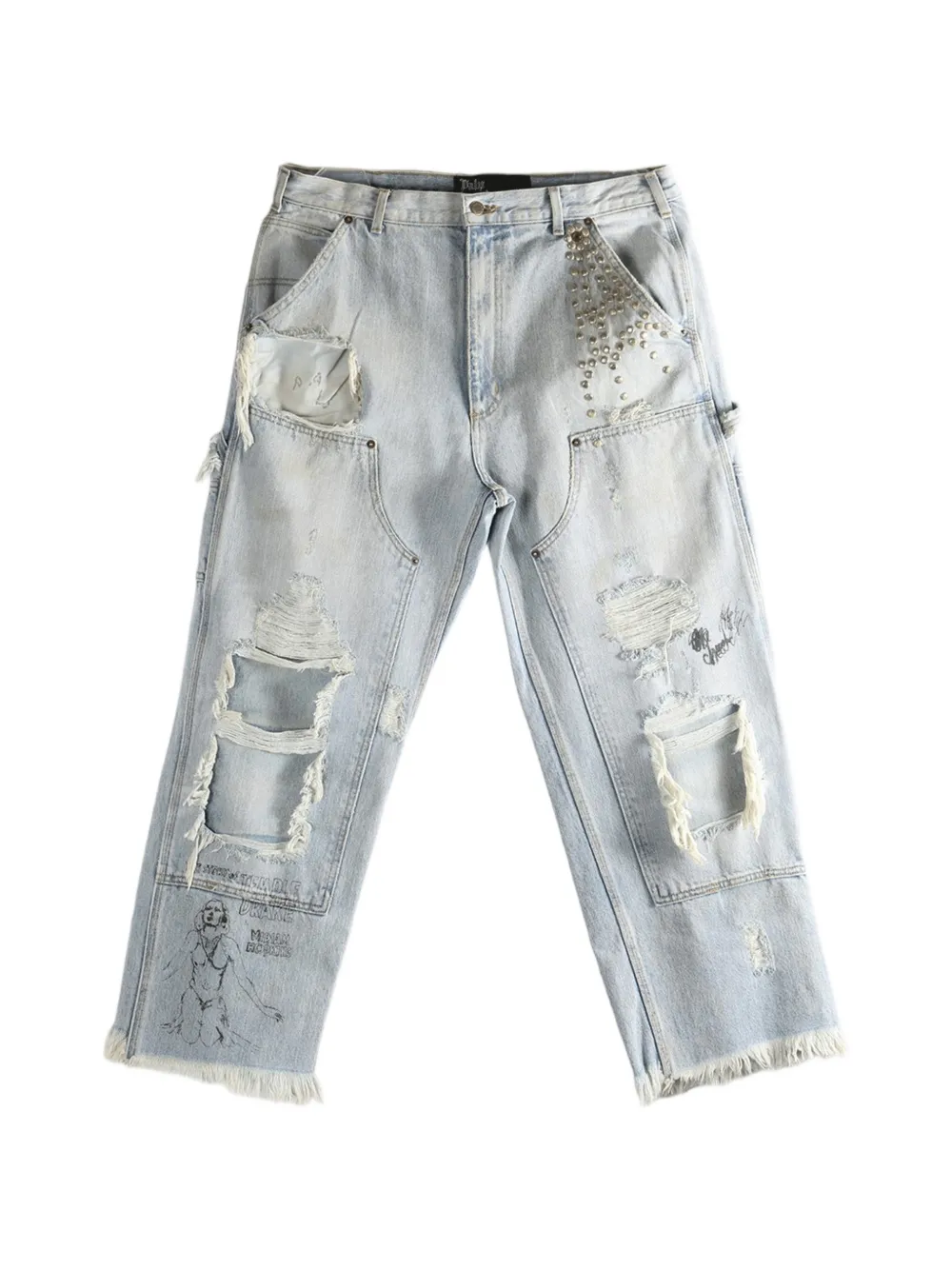 PALY HOLLYWOOD studded ripped trousers - Blu