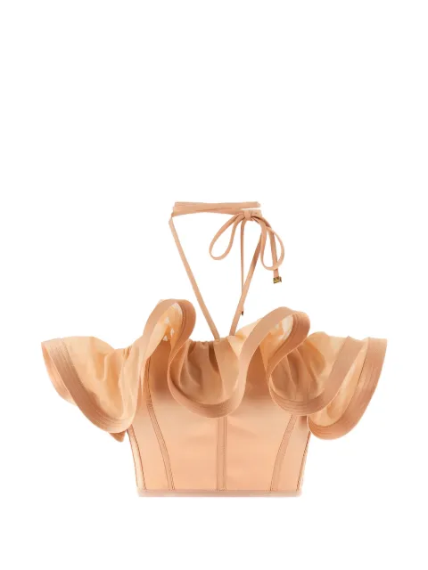 Elisabetta Franchi satin top with maxi ruffle