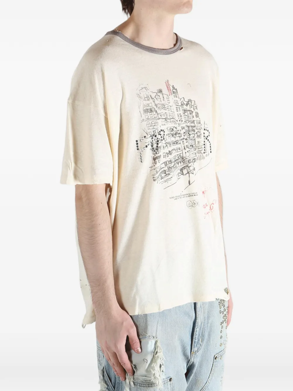  Paly Hollywood Print Raw-cut T-shirt - Neutrals 