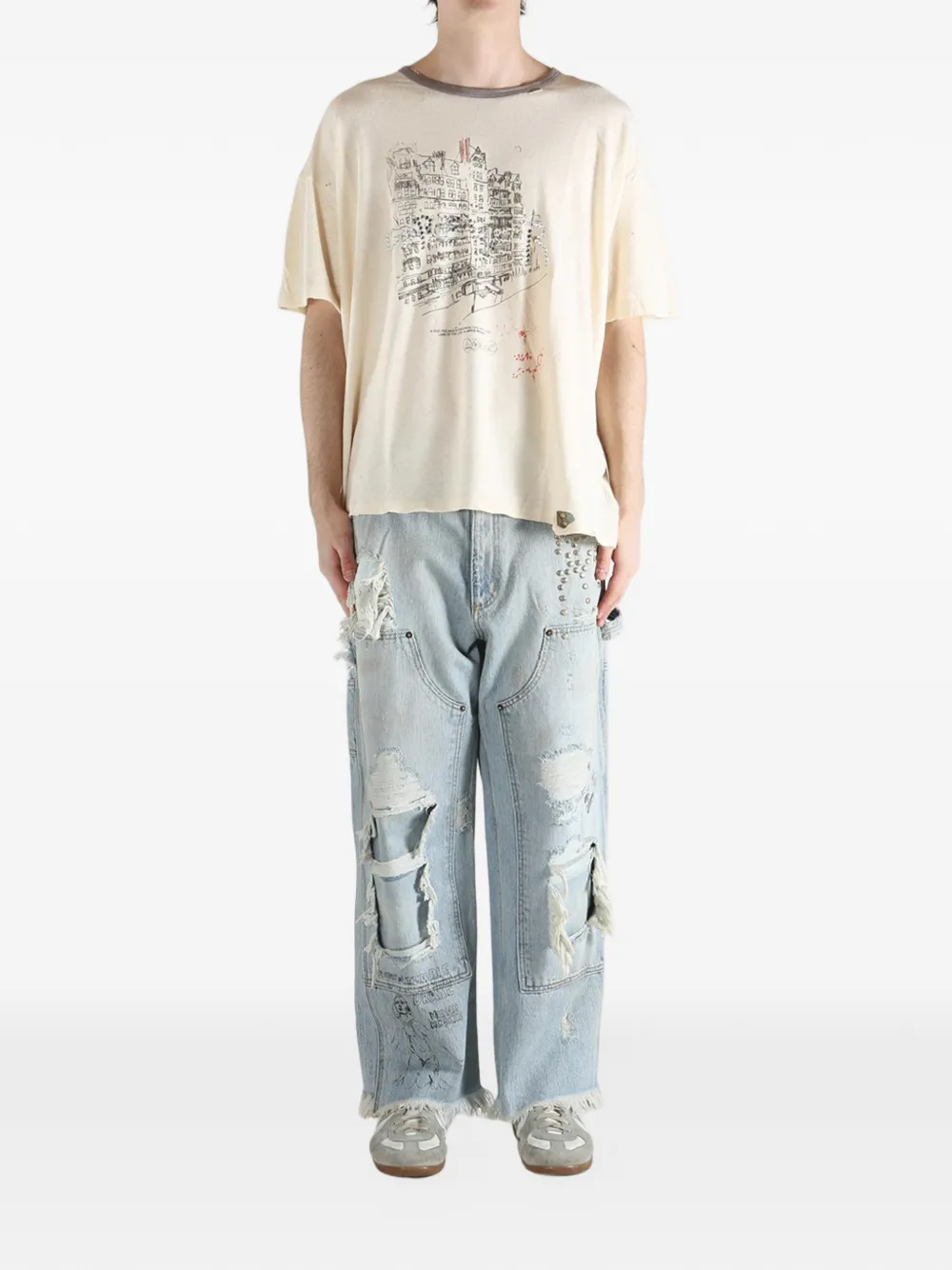  Paly Hollywood Print Raw-cut T-shirt - Neutrals 