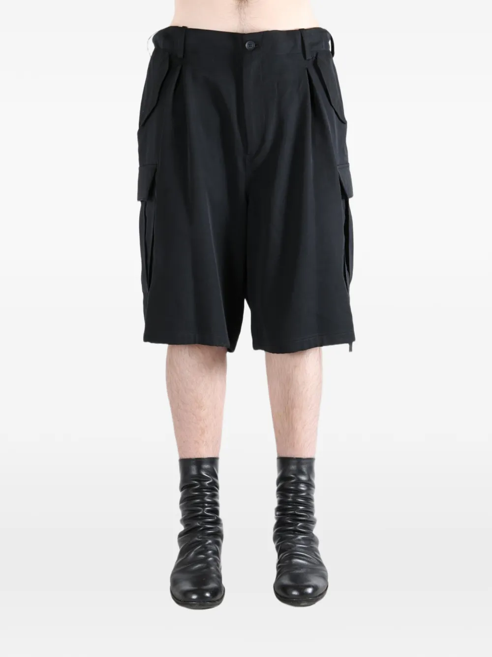 Yohji Yamamoto Geplooide cargo shorts Zwart