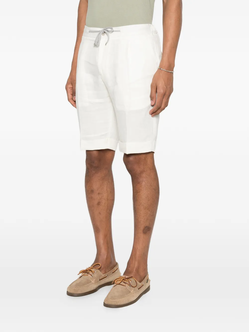  Barba Drawstring Pleated Shorts - White 