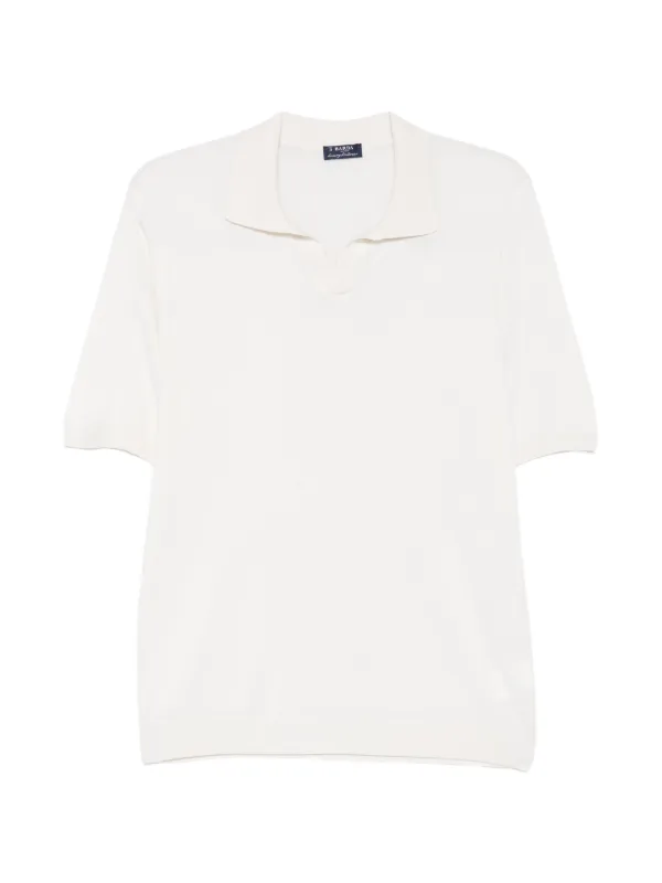 Barba Fine-knit V-neck T-shirt in Neutrals