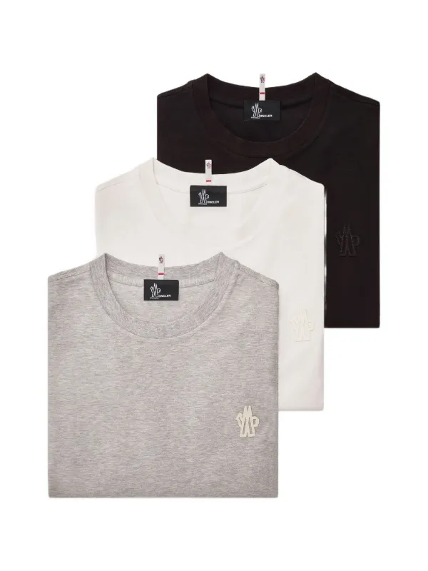 MONCLER ロゴTシャツとストライプTシャツセット Moncler Grenoble ロゴ Tシャツ 3枚組 | ニュートラル | FARFETCH JP
