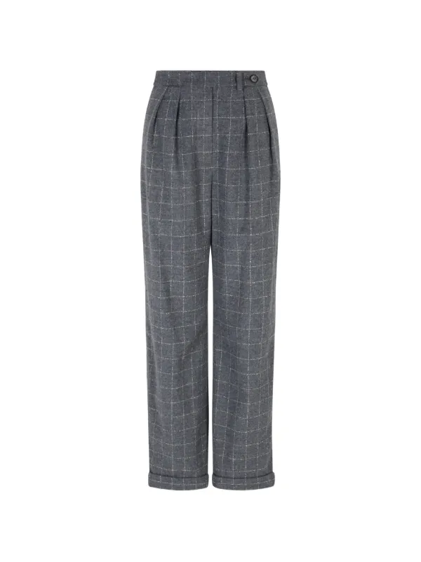 Emporio Armani Check-motif Flannel Trousers in Grey