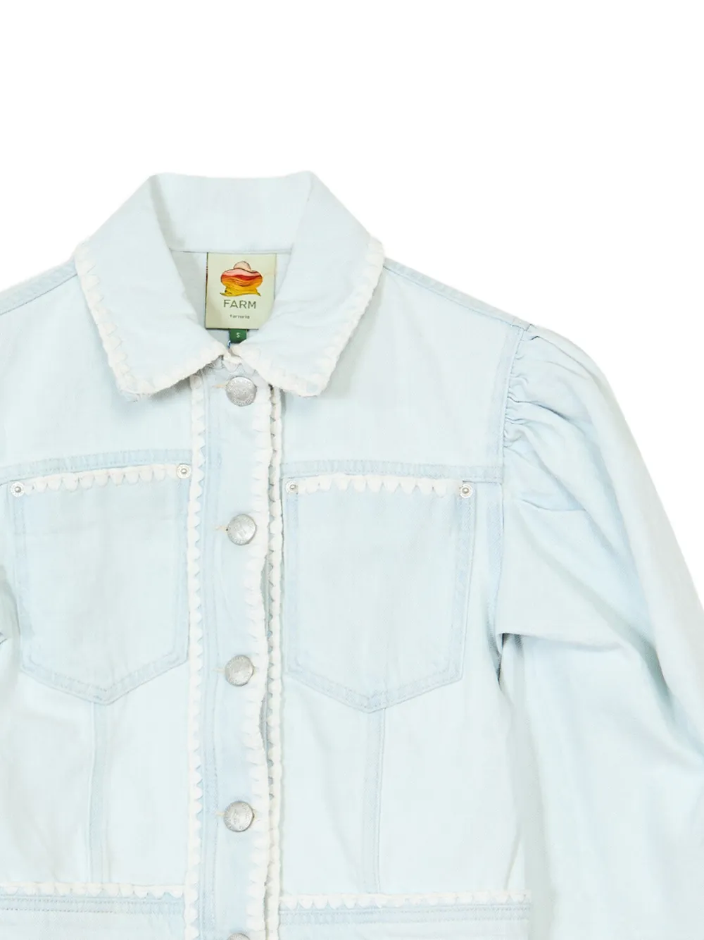  Farm Rio Puffed Sleeves Trim Jacket - Blue 