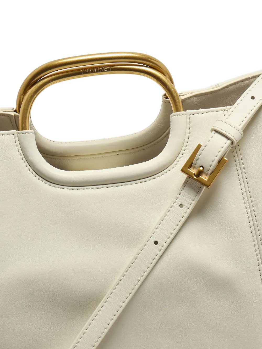 TWINSET Leren shopper met metalen handgreep Beige