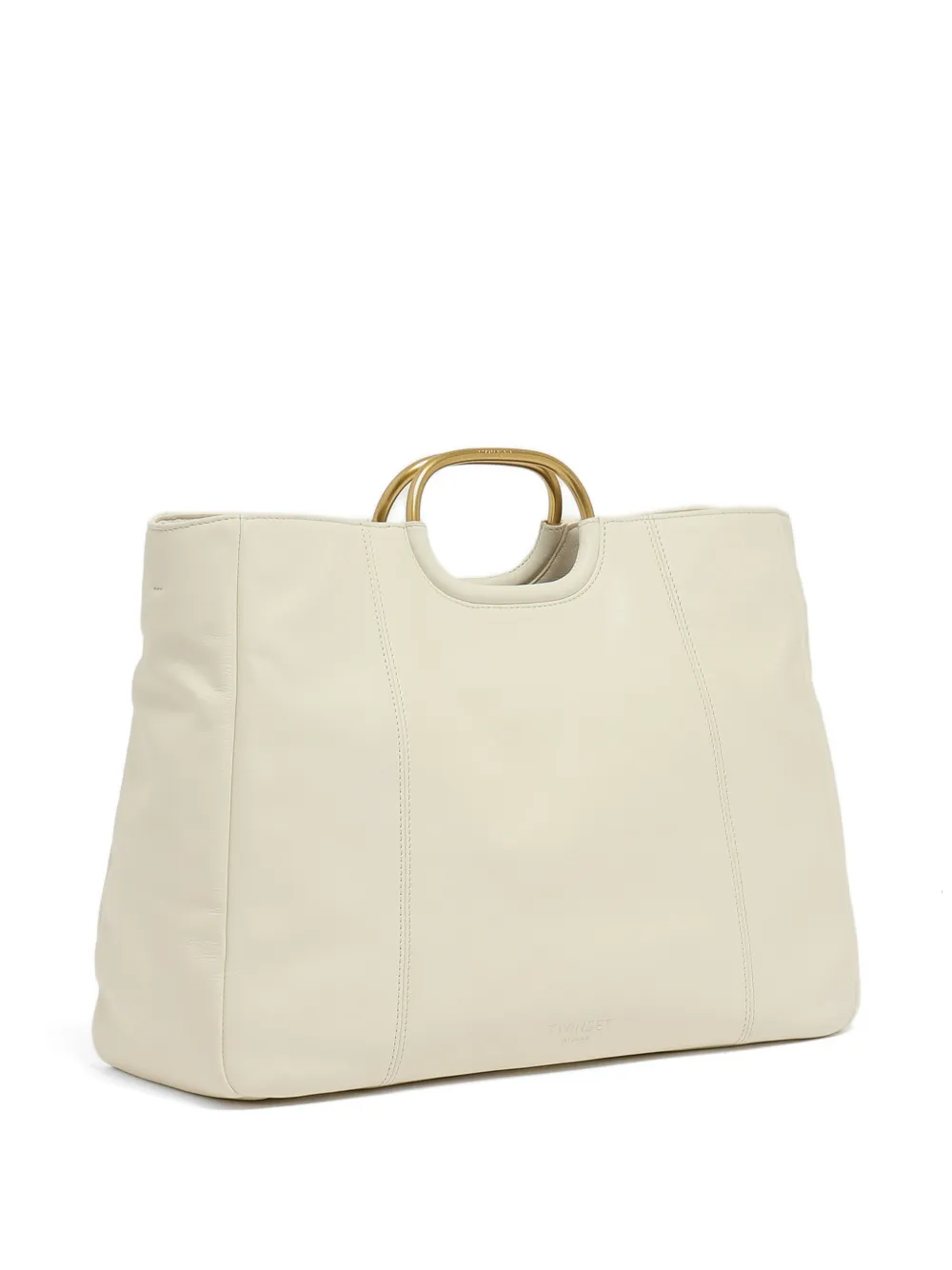 TWINSET Leren shopper met metalen handgreep Beige