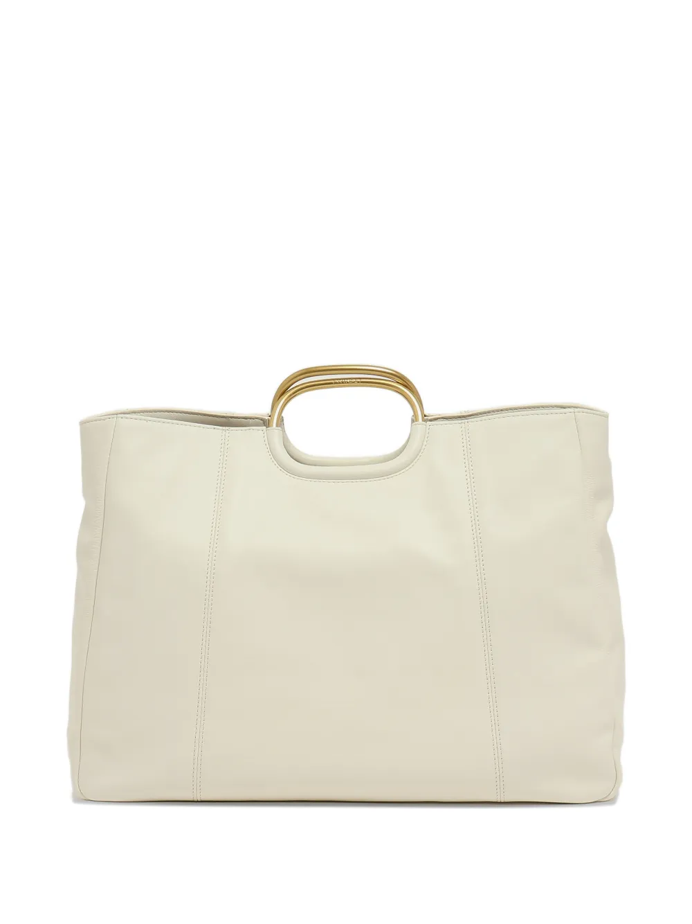 TWINSET Leren shopper met metalen handgreep Beige