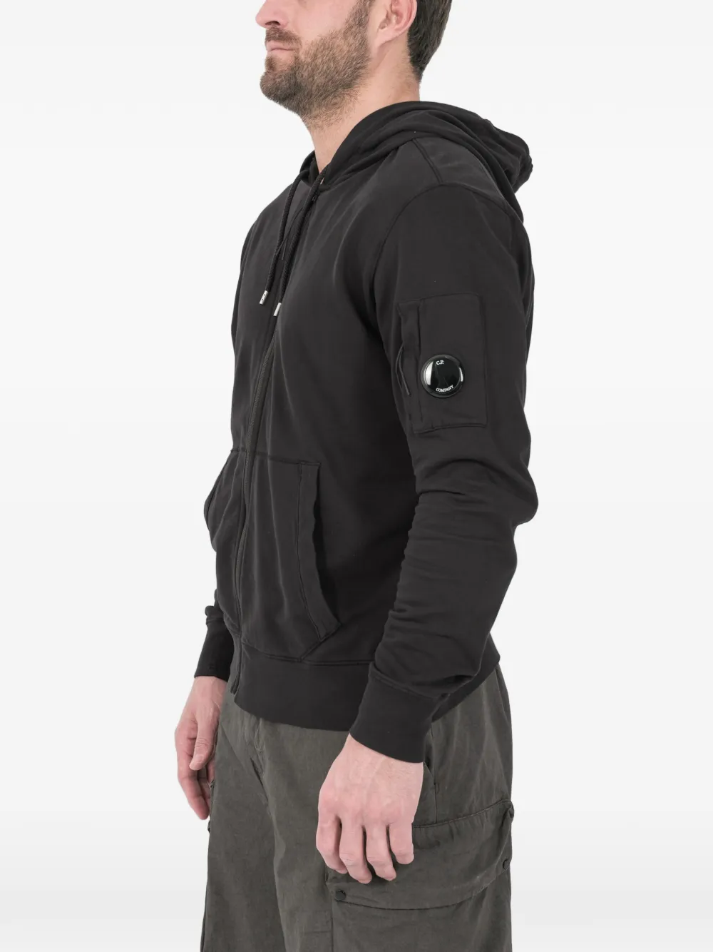 C.P. Company Lens fleece sweater met capuchon en rits Zwart