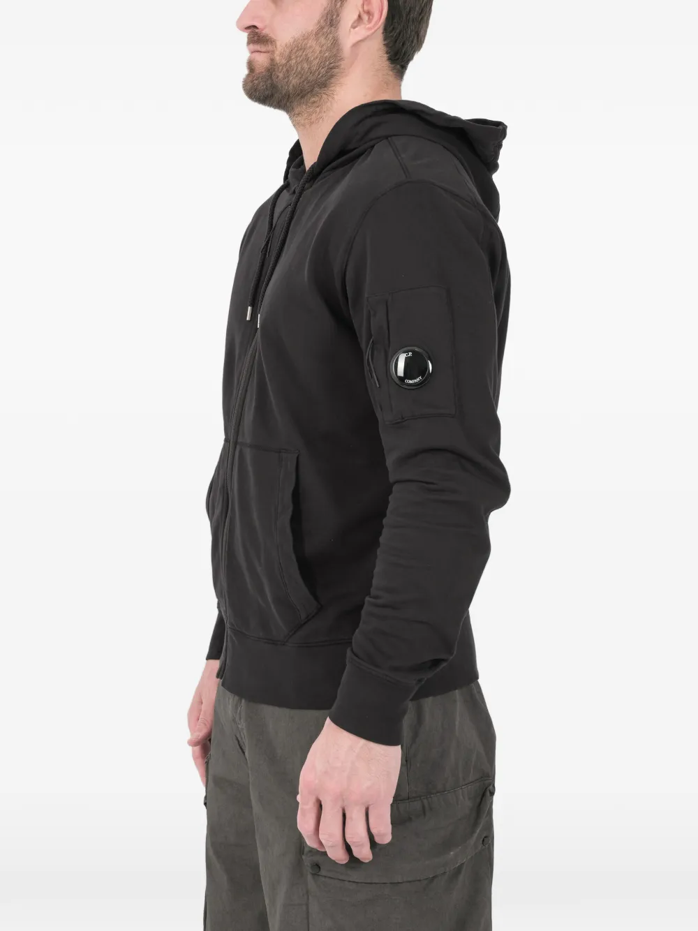 C.P. Company Lens fleece sweater met capuchon en rits Zwart