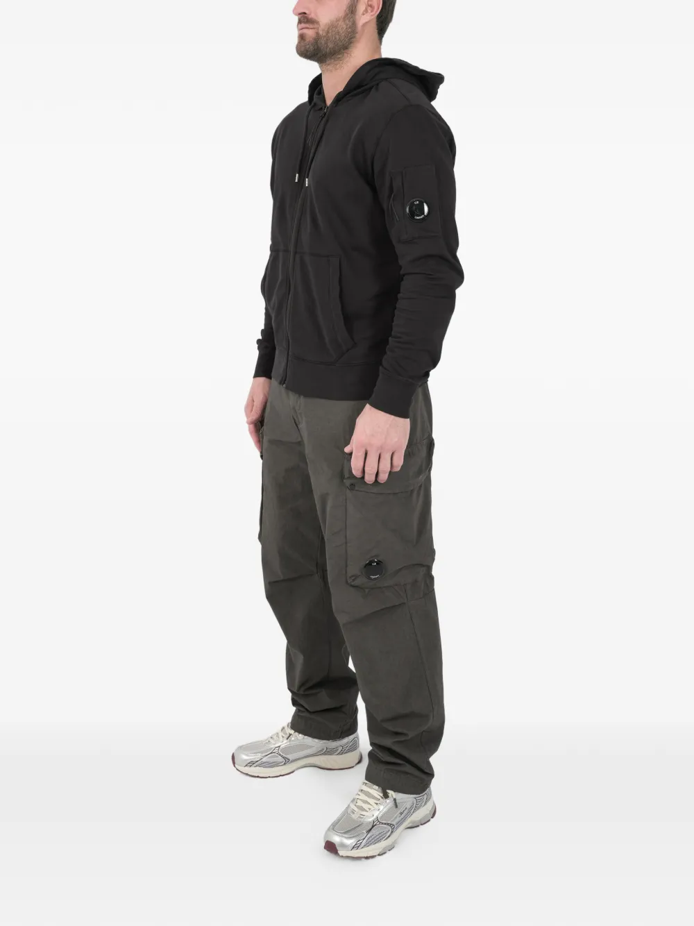 C.P. Company Lens fleece sweater met capuchon en rits Zwart