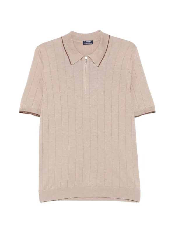 Barba Ribbed-knit Half-zip Polo Shirt in Neutrals