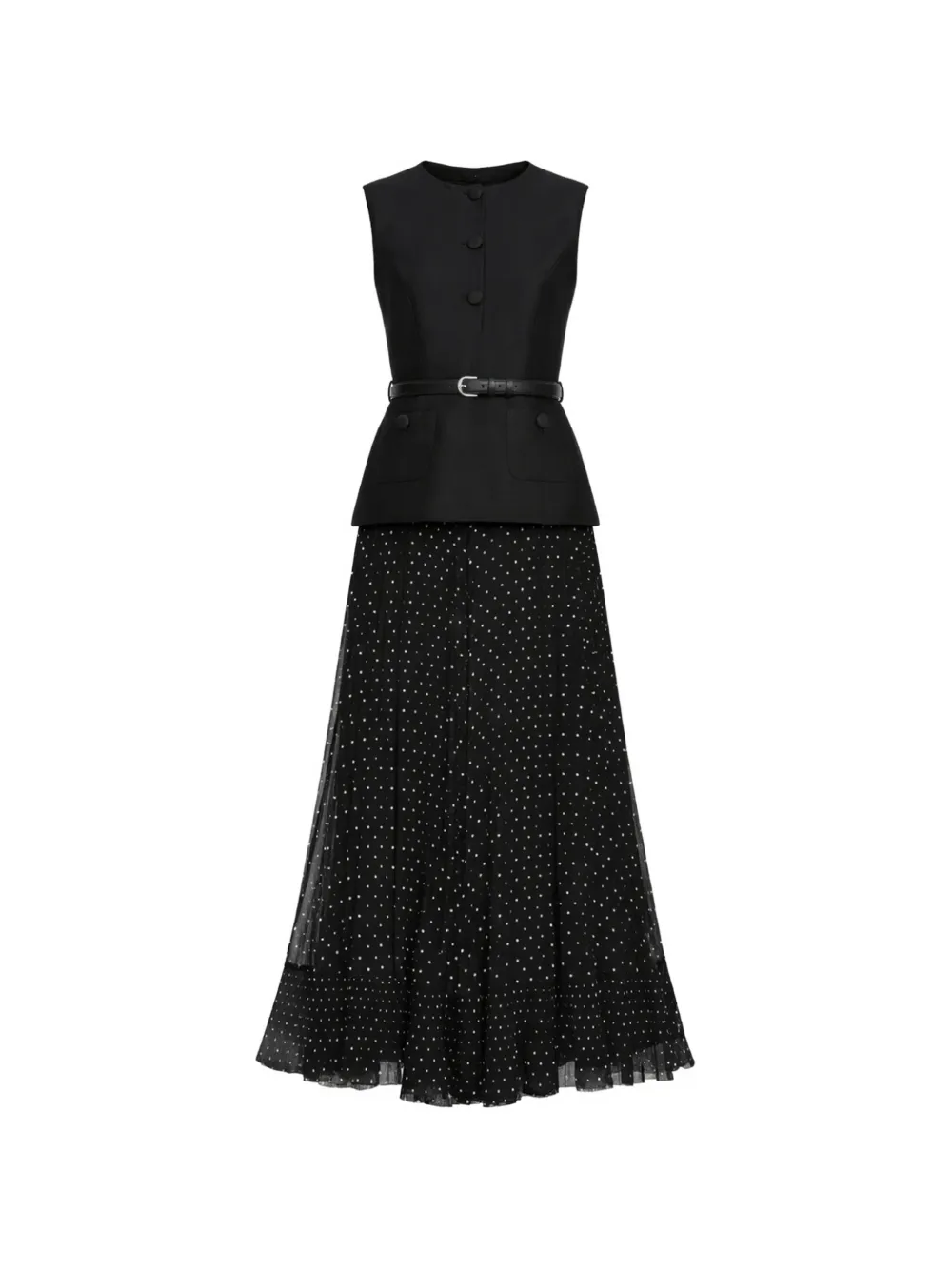 Self-Portrait buttoned waist-belt dress - Nero