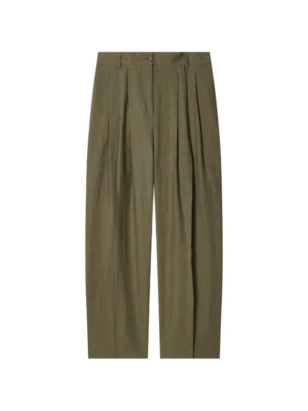 Paul Smith Pleated Linen Trousers in Green