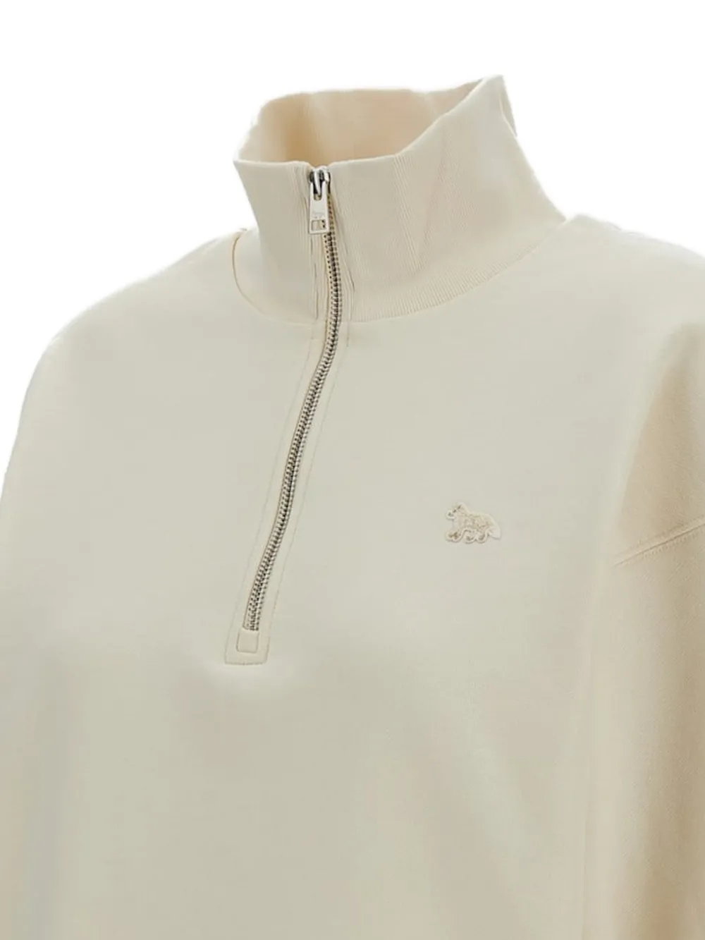 Maison Kitsuné Sweater met halve rits en geribbelde afwerking Beige
