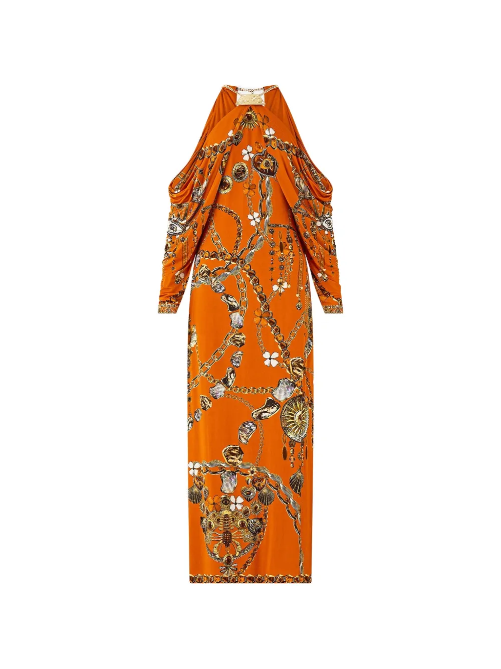 Camilla Talismans of turkiye draped sleeve hardware maxi dress - Arancione