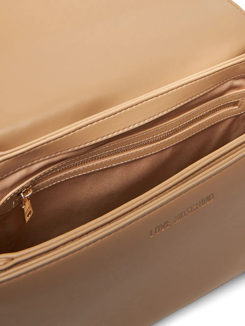 Love Moschino Gewatteerde crossbodytas met ketting Beige