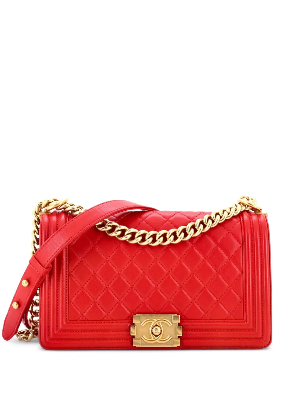 CHANEL Pre-Owned Boy Flap Bag Quilted Lambskin Old Medium shoulder bag - Rosso