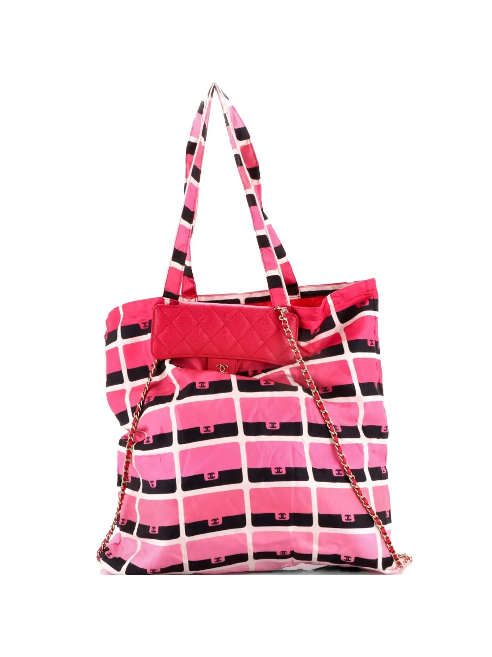 CHANEL Pre-Owned Foldable with Chain Quilted Caviar with Printed Nylon tote bag - Pink