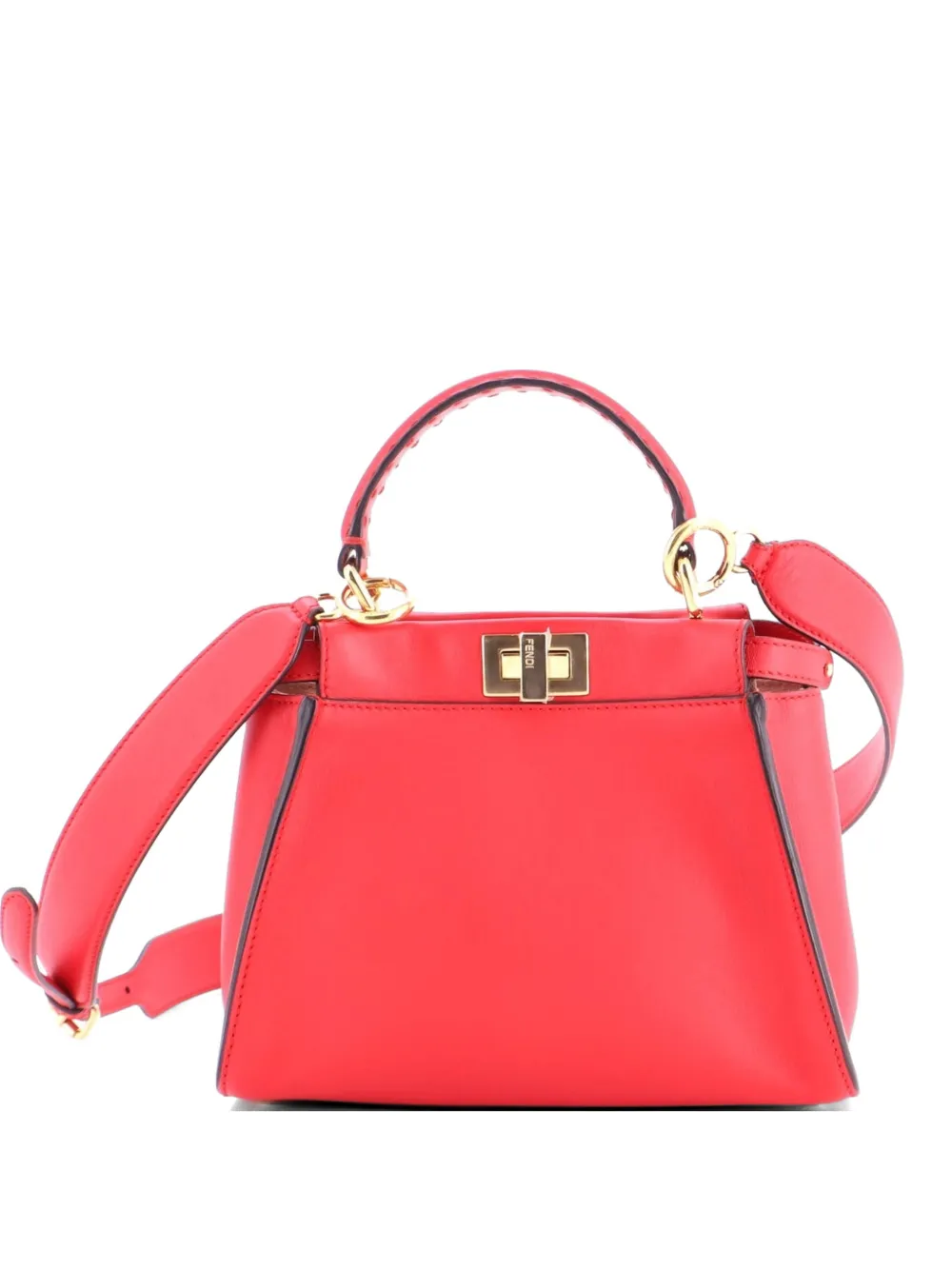 Fendi Pre-Owned Peekaboo Bag Leather with Zucca Suede Interior Mini satchel - Rosso