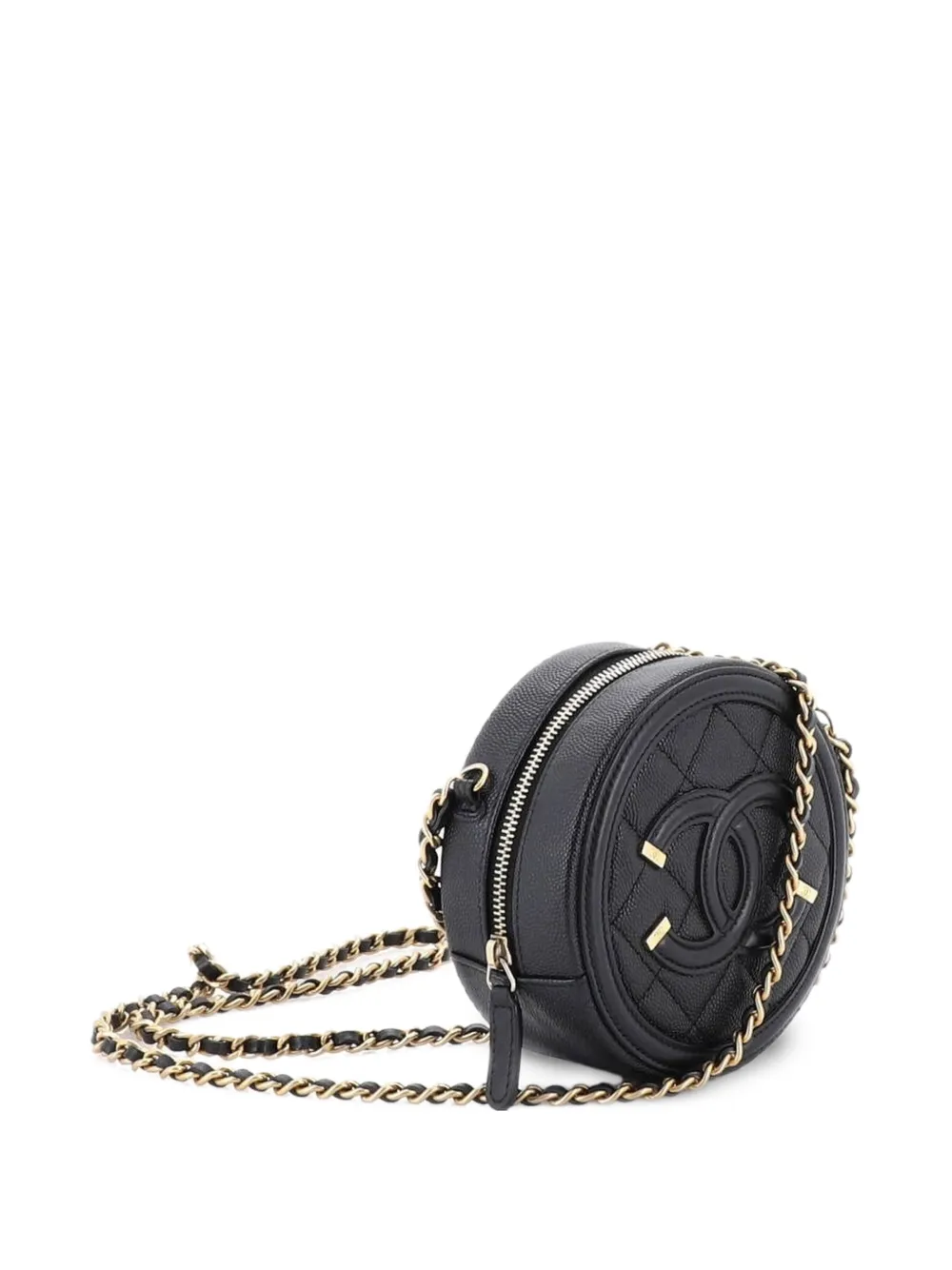 CHANEL Pre-Owned Filigree Round Clutch with Chain Quilted Caviar Mini crossbody bag - Nero