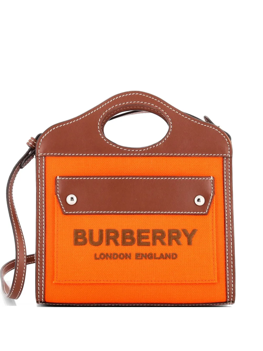 Burberry Pre-Owned Logo Pocket Canvas with Leather Micro tote bag - Orange