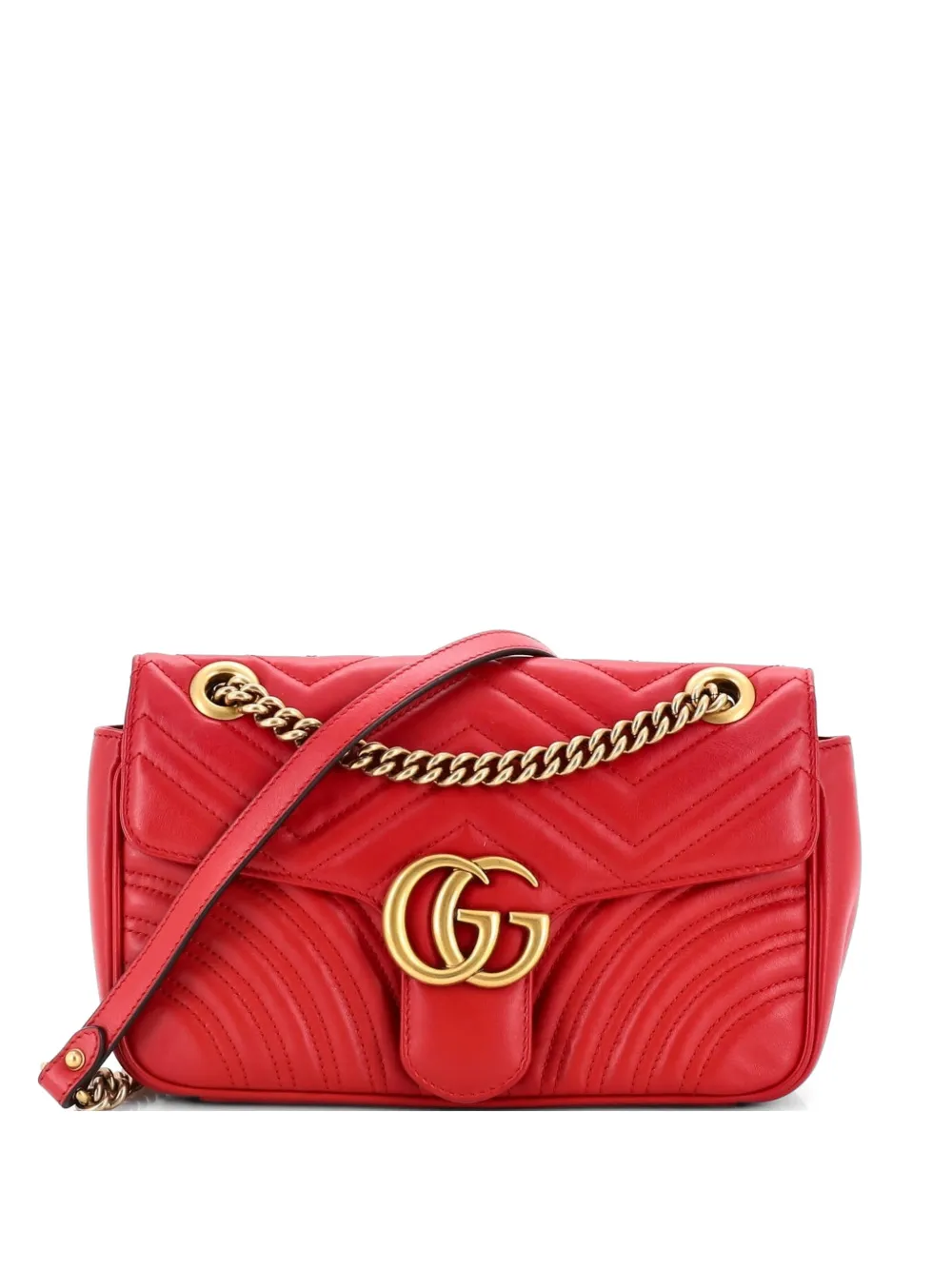 Gucci Pre-Owned GG Marmont Flap Bag Matelasse Leather Small crossbody bag - Rosso