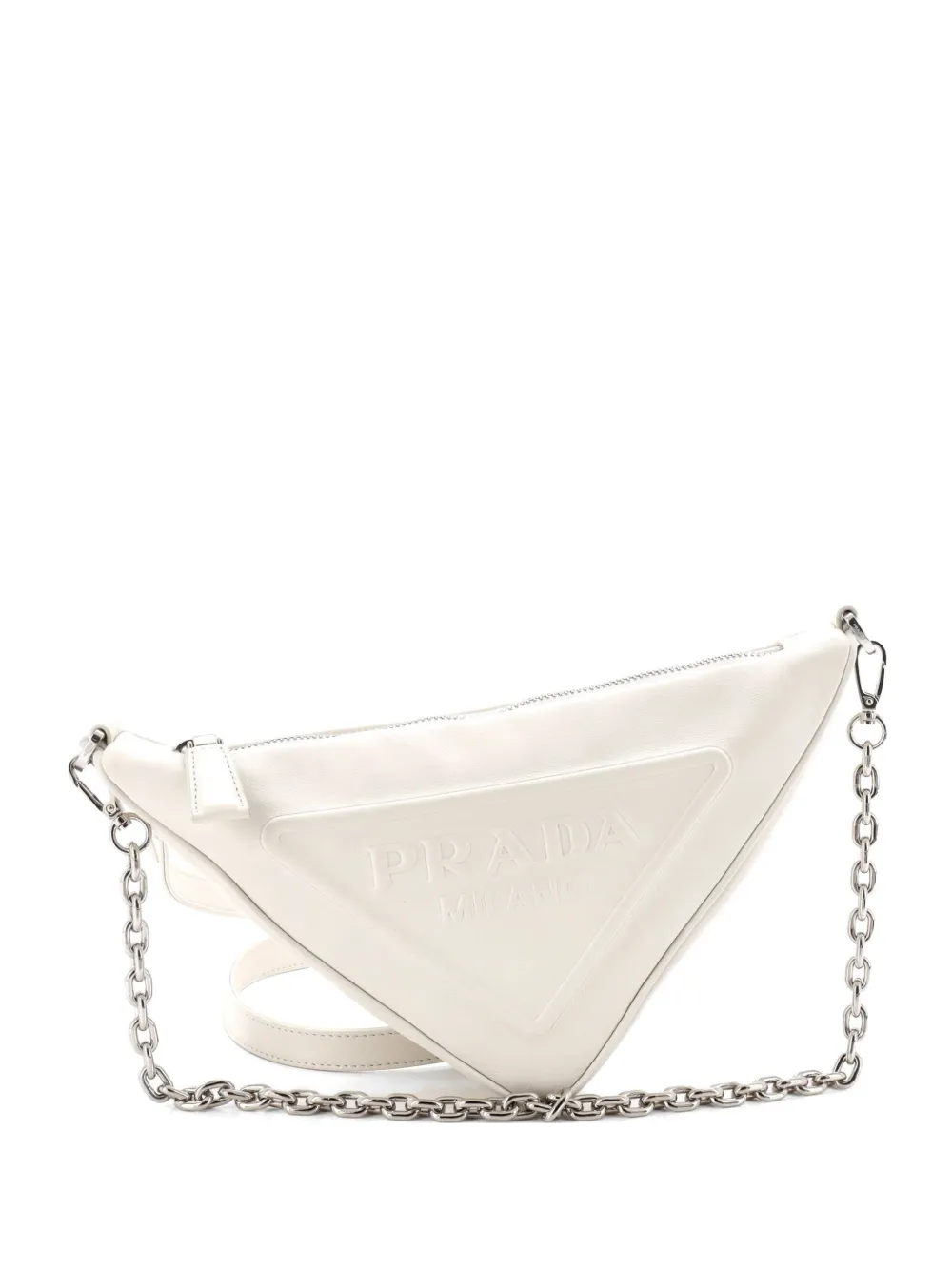 Prada Pre-Owned Triangle Logo Zip Embossed Leather Mini shoulder bag - Bianco