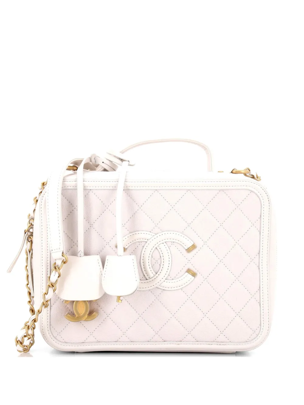 CHANEL Pre-Owned Filigree Vanity Case Quilted Caviar Large crossbody bag - Bianco