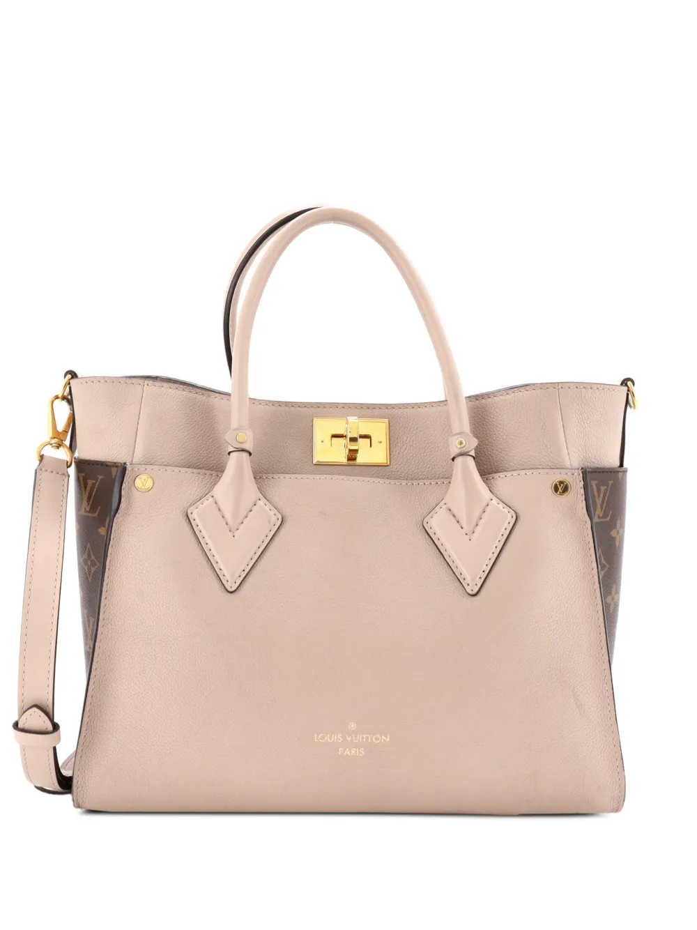 Louis Vuitton Pre-Owned On My Side Leather with Monogram Canvas MM tote bag - Braun