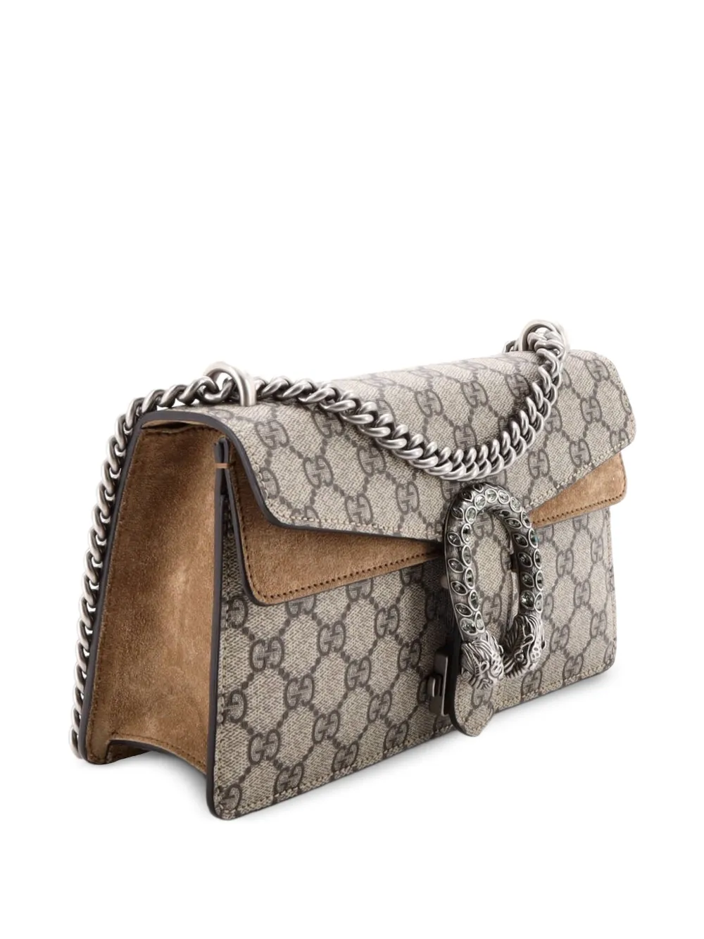  Gucci Pre-owned Dionysus Bag Gg Coated Canvas With Crystal Embellished Metal Small Shoulder Bag - Brown 