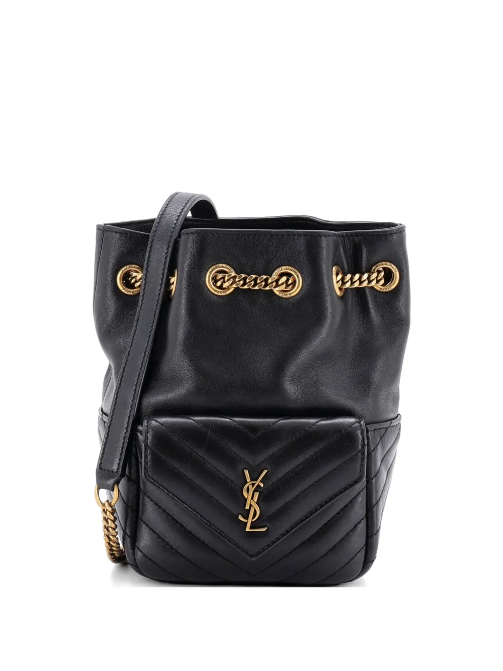 Saint Laurent Pre-Owned Joe Matelasse Chevron Leather Mini bucket bag - Nero