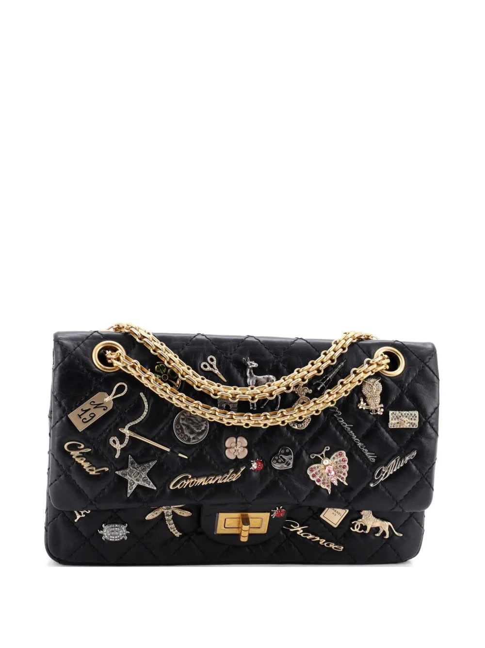 Pre-owned Chanel Lucky Charms Reissue 2.55 Flap Bag Quilted Aged Calfskin 225 Shoulder Bag In Black