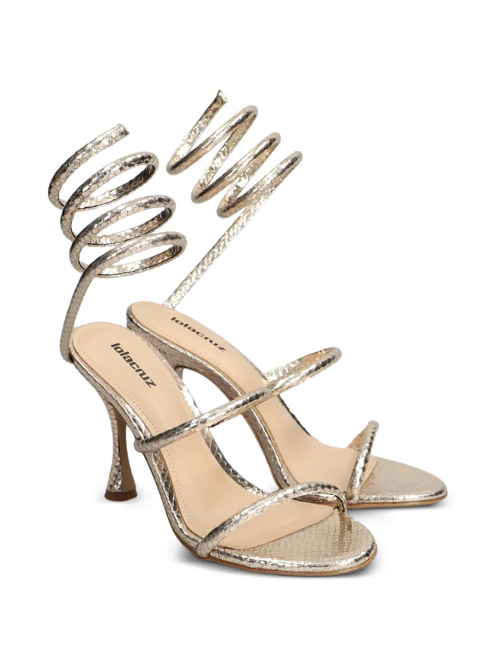 Lola Cruz Greta 95 sandalen met spiraalvormige bandjes Metallic
