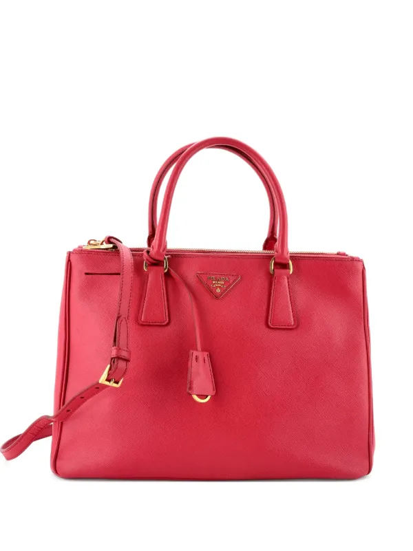 Prada Pre-owned Double Zip Lux Saffiano Leather Medium Tote Bag in Pink