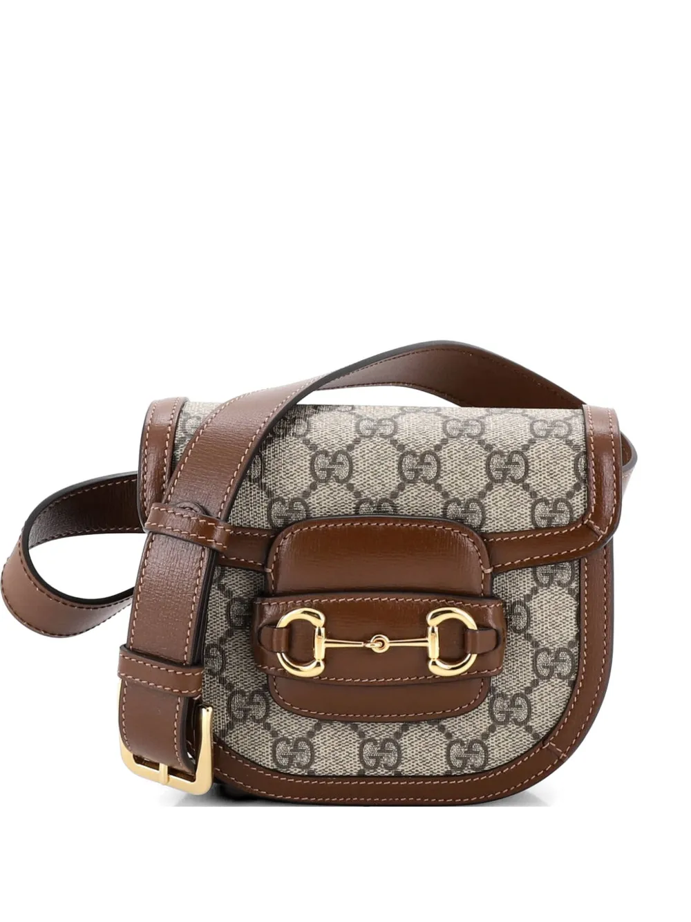 Gucci Pre-Owned Horsebit 1955 GG Coated Canvas with Leather Mini belt bag - Marrone
