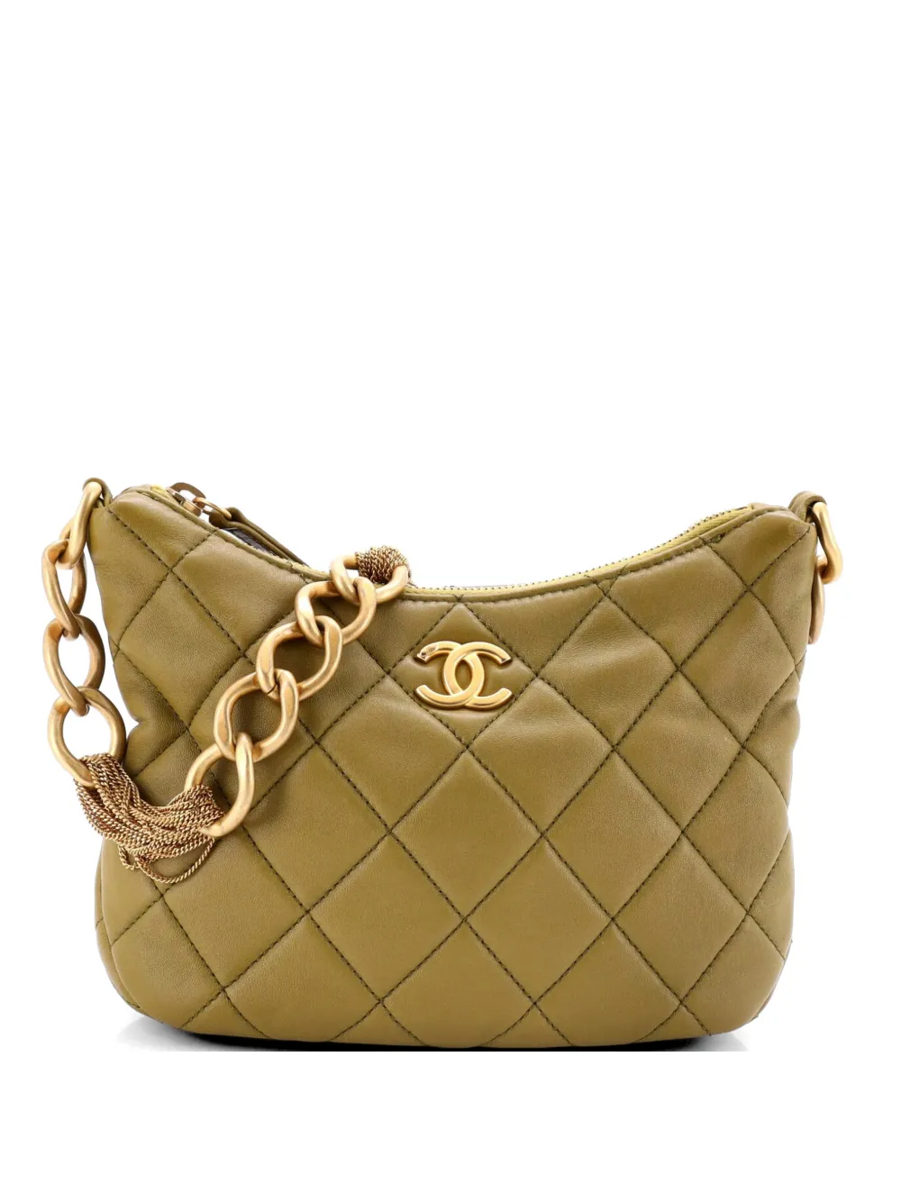 CHANEL Pre-Owned CC Mixed Chain Link Zip Quilted Lambskin hobo bag - Grün