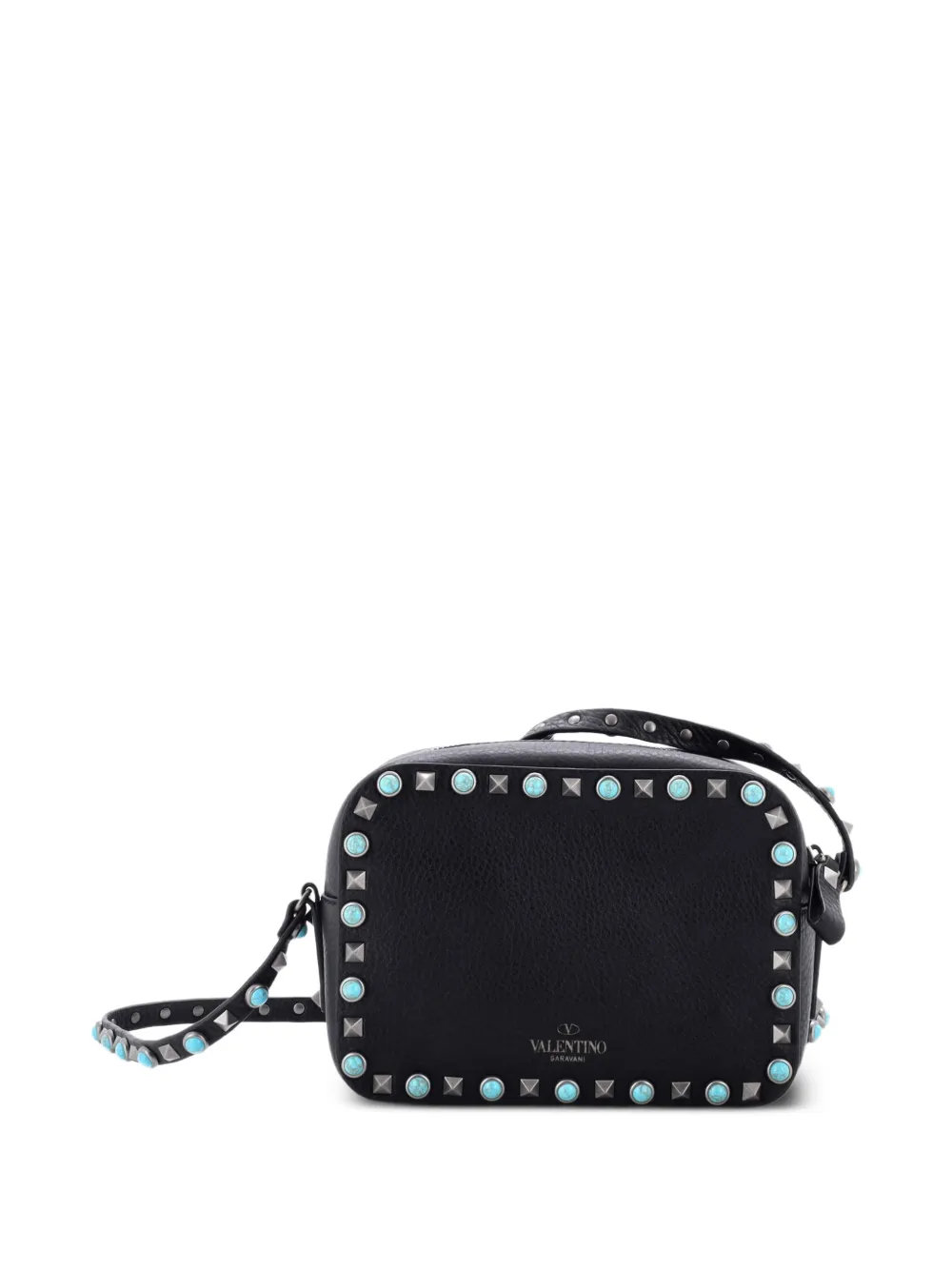 Valentino Garavani Pre-Owned Rolling Rockstud Camera Leather with Cabochons crossbody bag - Nero