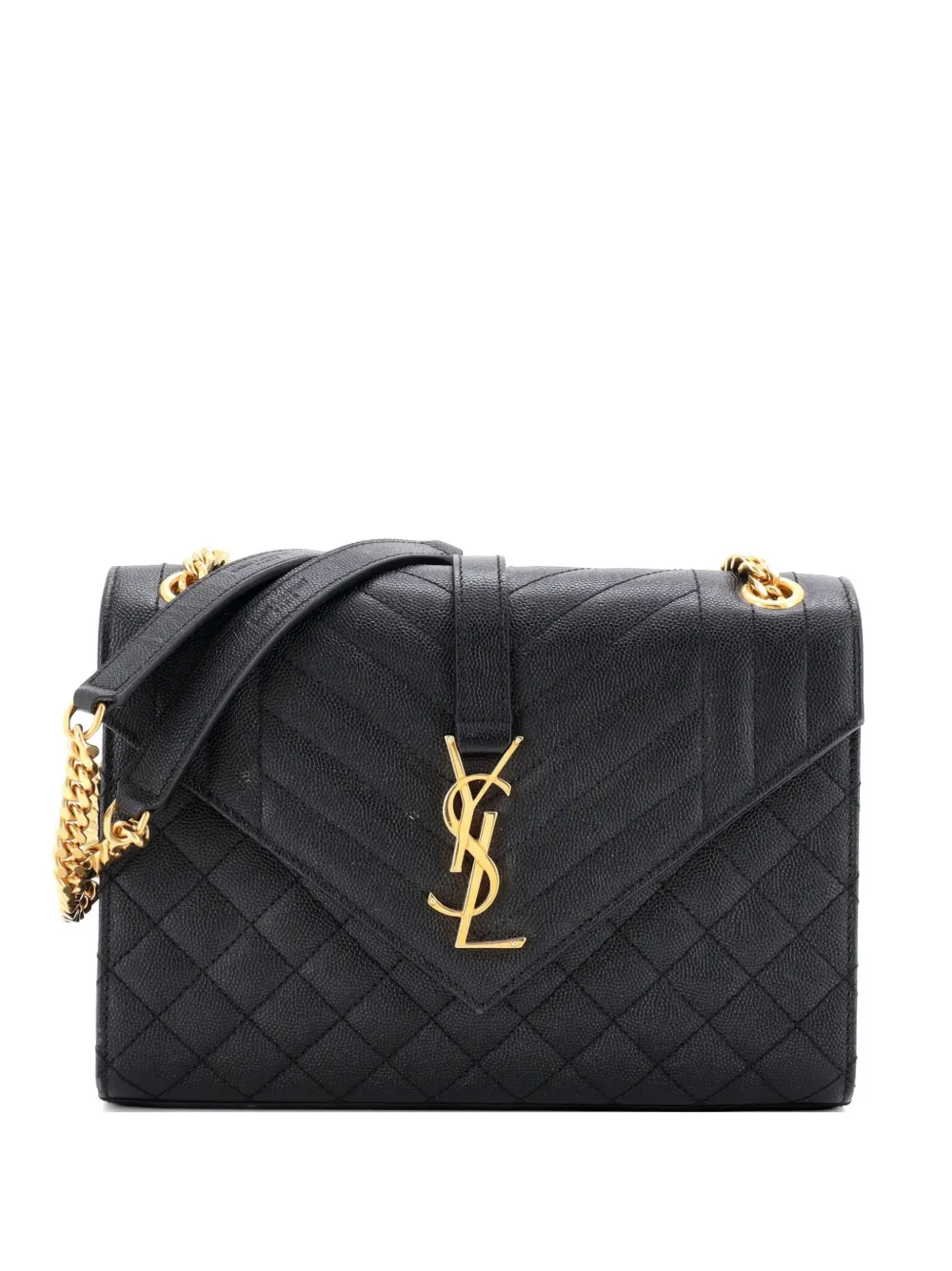 Saint Laurent Pre-Owned Classic Monogram Envelope Satchel Mixed Matelasse Leather Medium shoulder bag - Nero