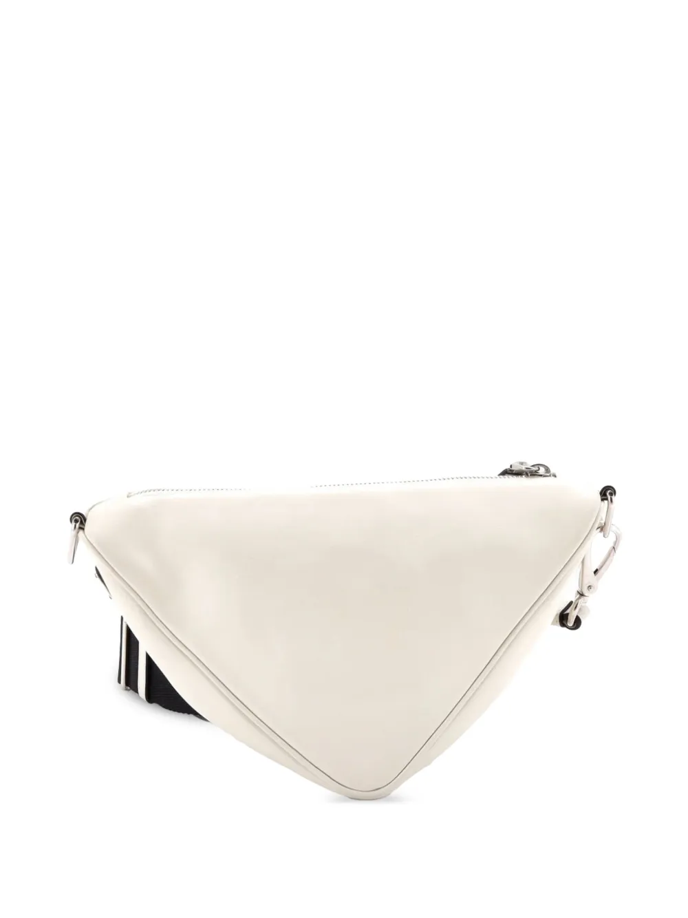  Prada Pre-owned Triangle Logo Zip Crossbody Bag Embossed Leather Mini Shoulder Bag - White 