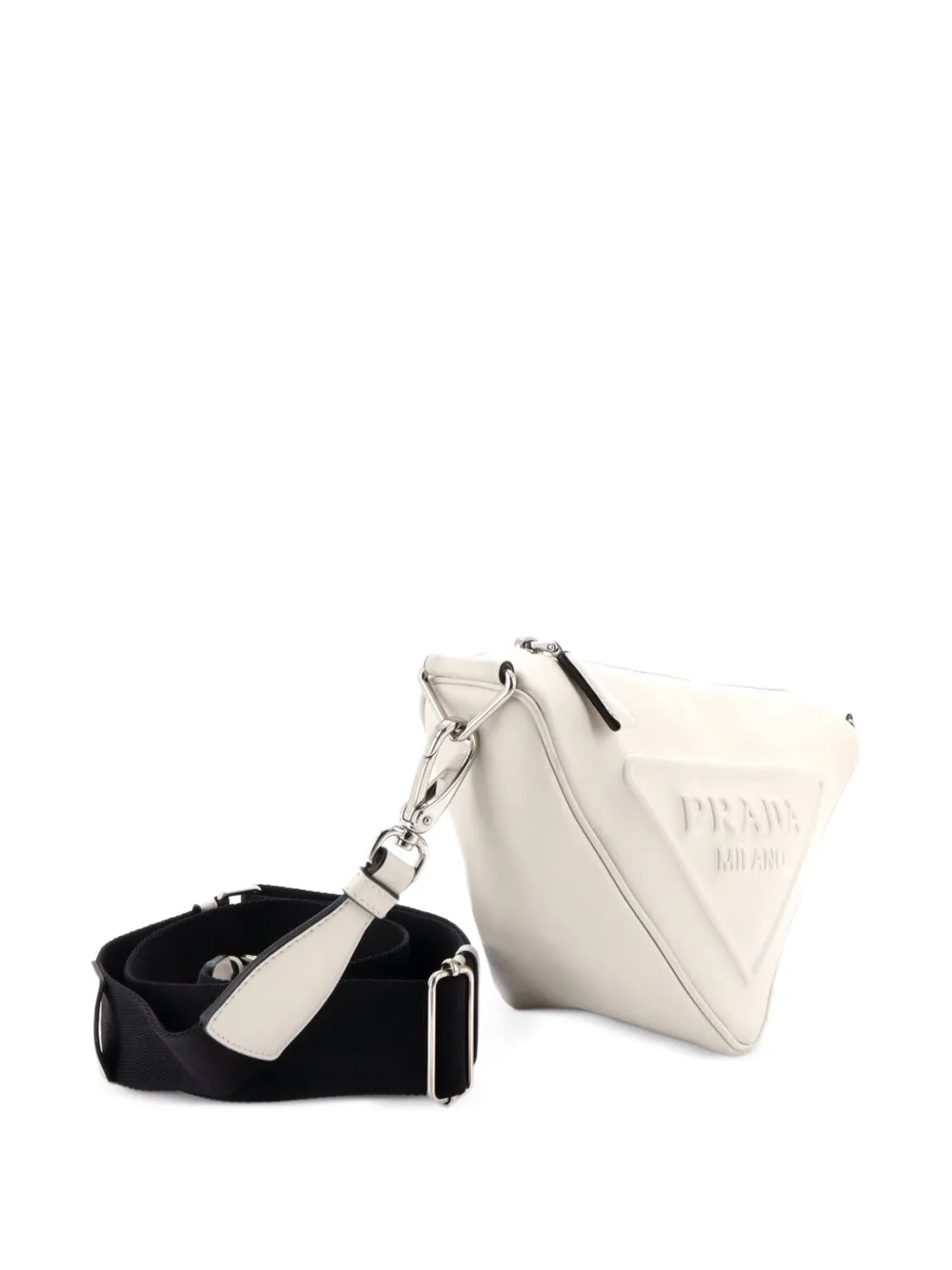  Prada Pre-owned Triangle Logo Zip Crossbody Bag Embossed Leather Mini Shoulder Bag - White 