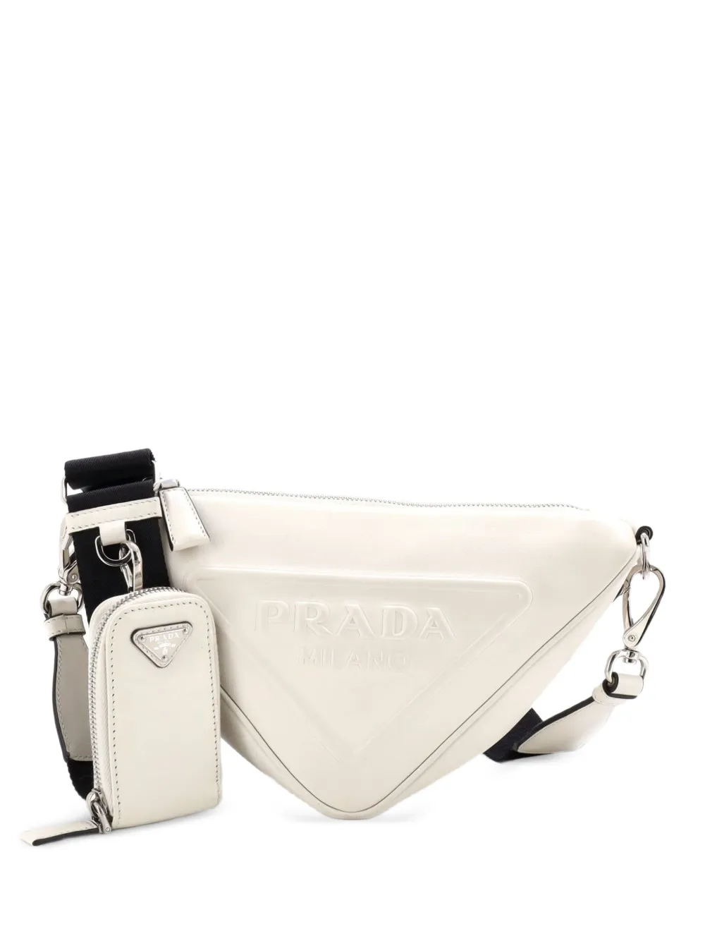 Prada Pre-Owned Triangle Logo Zip Crossbody Bag Embossed Leather Mini shoulder bag - Bianco