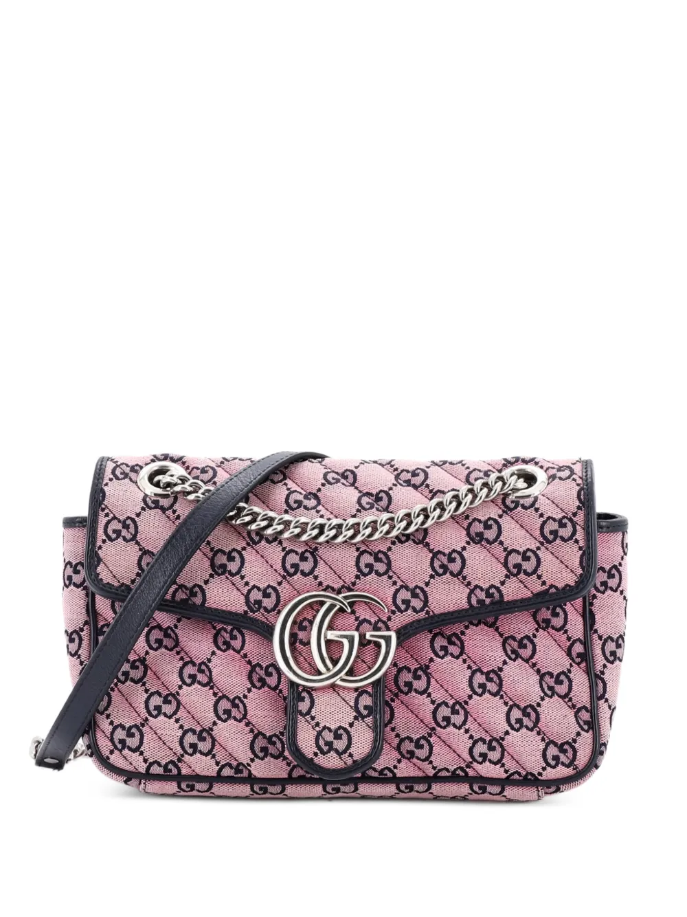 Gucci Pre-Owned GG Marmont Flap Bag Diagonal Quilted GG Canvas with Leather Small shoulder bag - Rosa